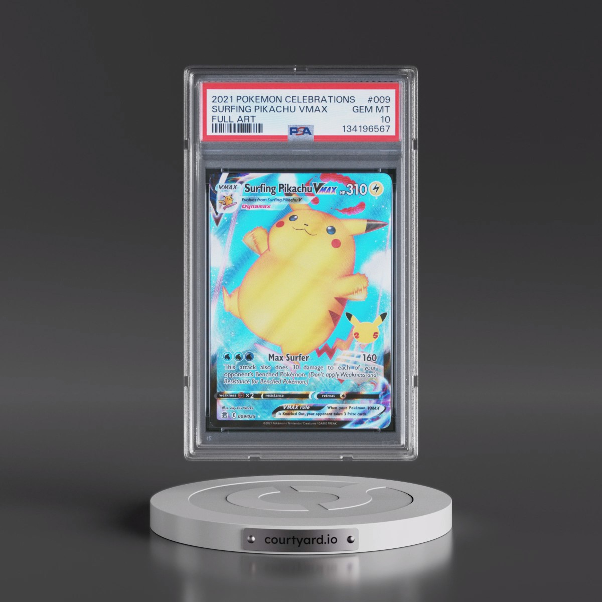 2021 Pokémon Celebrations #009 Surfing Pikachu Vmax - Full Art (PSA 10 GEM MINT)
