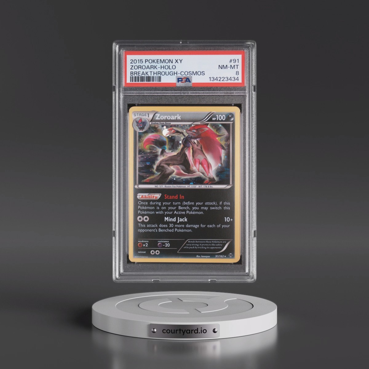 2015 Pokémon XY Breakthrough #91 Zoroark - Holo Cosmos (PSA 8 NM-MT)