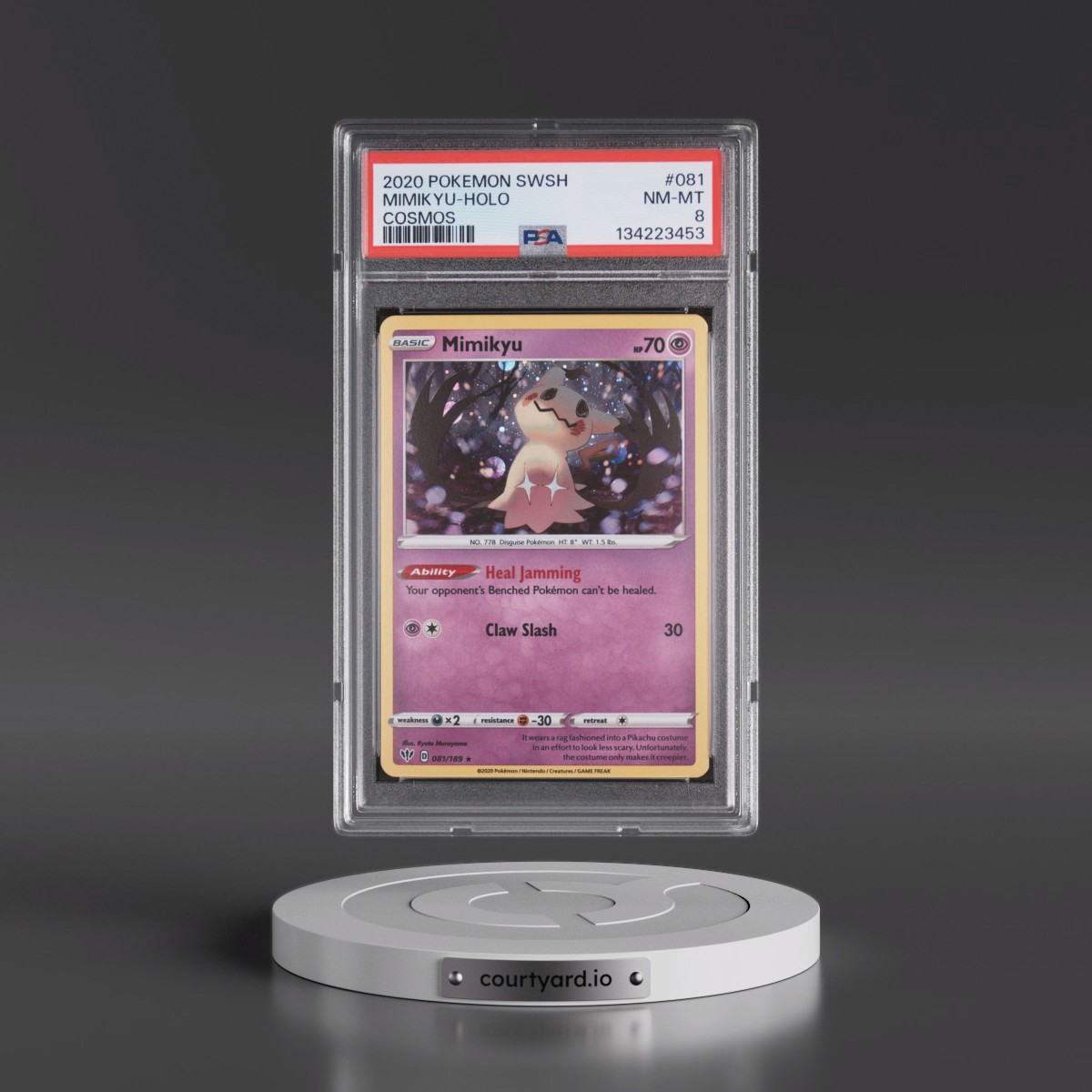 2020 Pokémon Sword & Shield Darkness Ablaze #081 Mimikyu - Holo Cosmos (PSA 8 NM-MT)