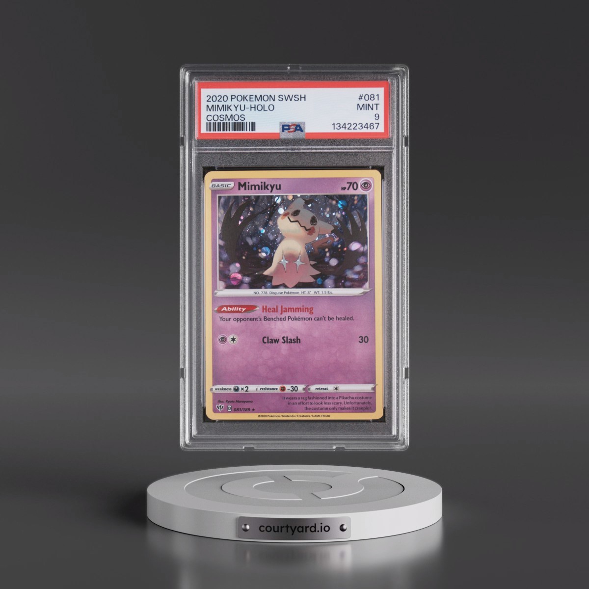2020 Pokémon Sword & Shield Darkness Ablaze #081 Mimikyu - Holo Cosmos (PSA 9 MINT)