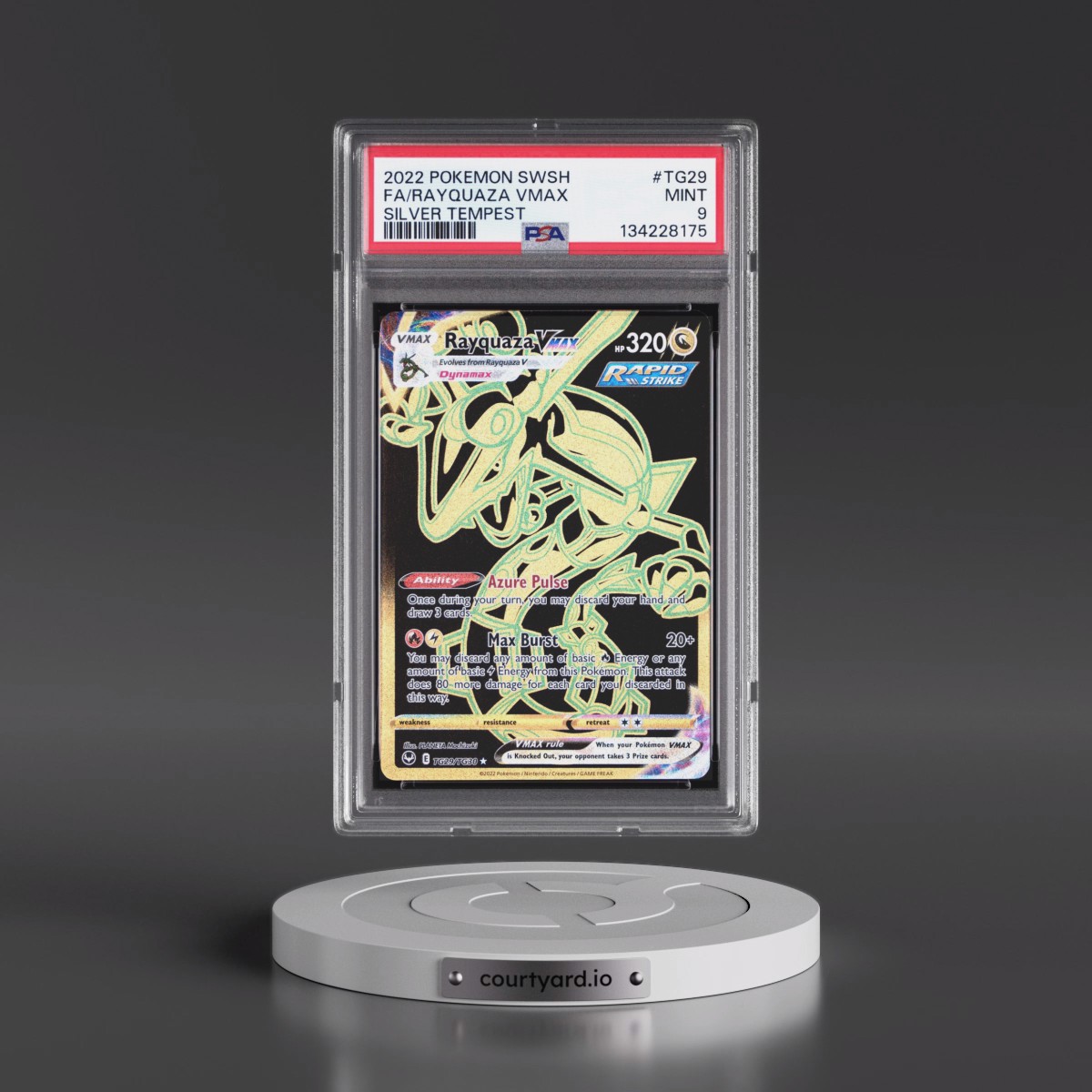 2022 Pokémon Sword & Shield Silver Tempest #TG29 Rayquaza Vmax - Full Art (PSA 9 MINT)