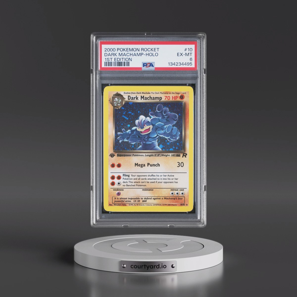 2000 Pokémon Rocket #10 Dark Machamp - 1st Edition Holo (PSA 6 EX-MT)