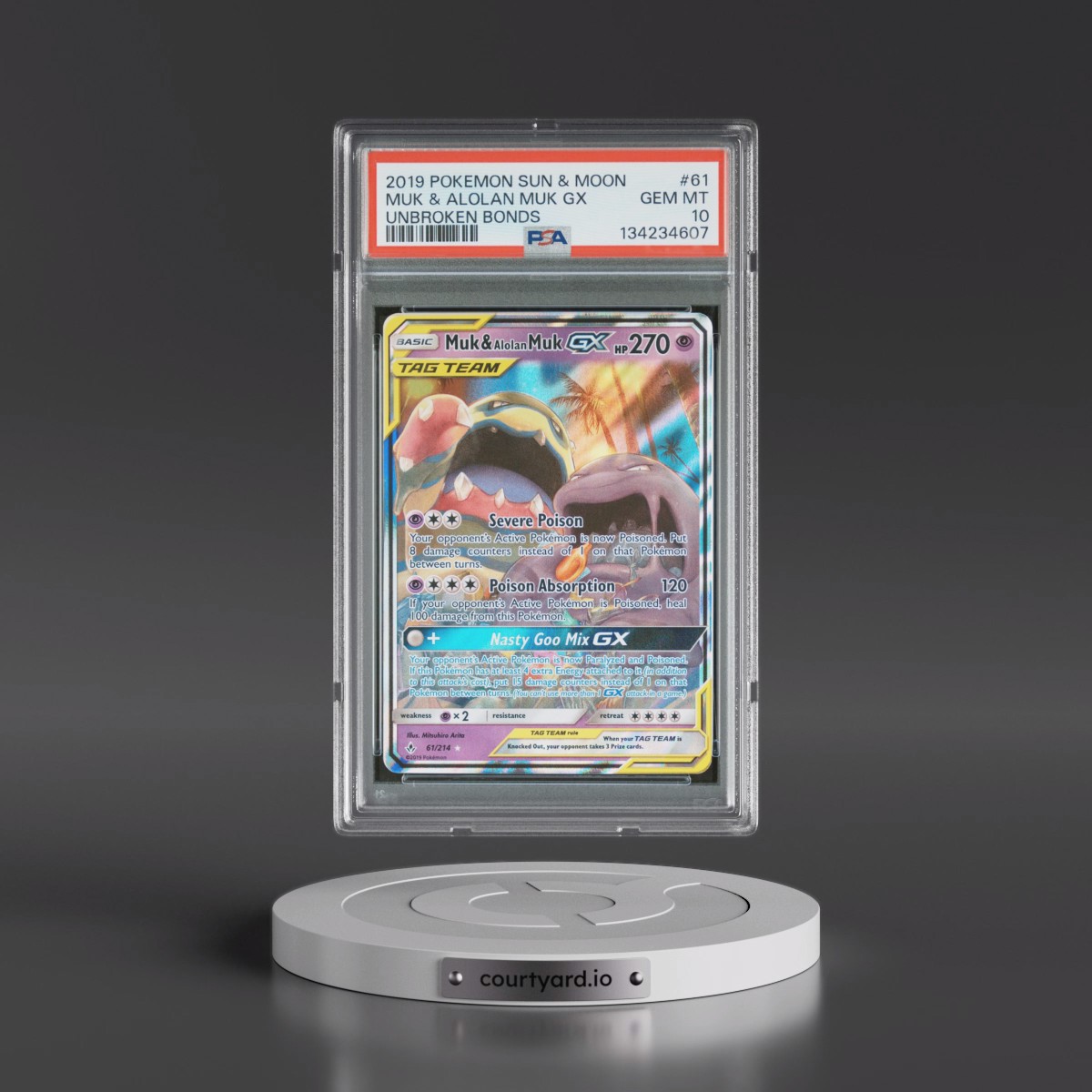 2019 Pokémon Sun & Moon Unbroken Bonds #61 Muk & Alolan Muk GX - Holo (PSA 10 GEM MINT)
