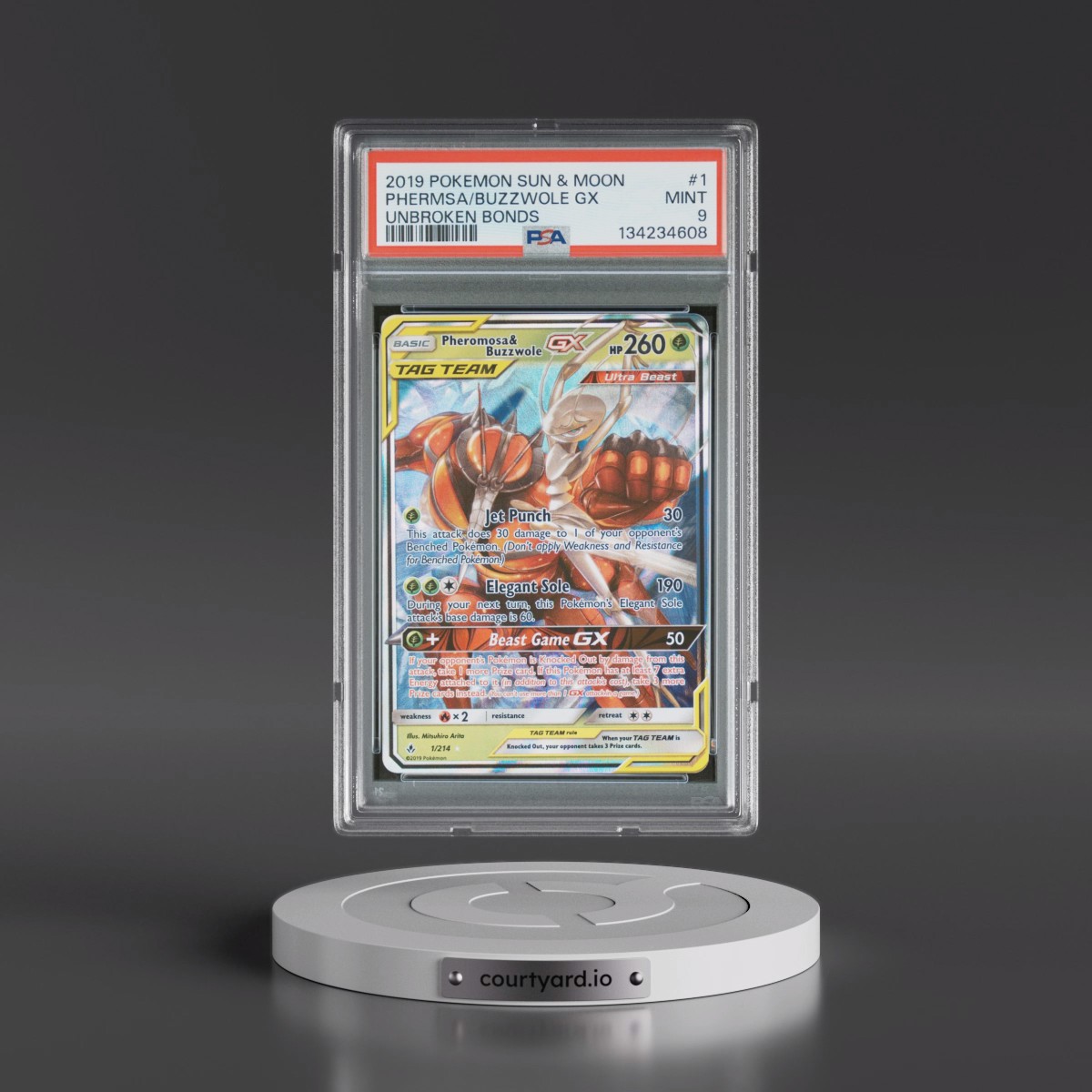 2019 Pokémon Sun & Moon Unbroken Bonds #1 Pheromosa & Buzzwole GX - Holo (PSA 9 MINT)