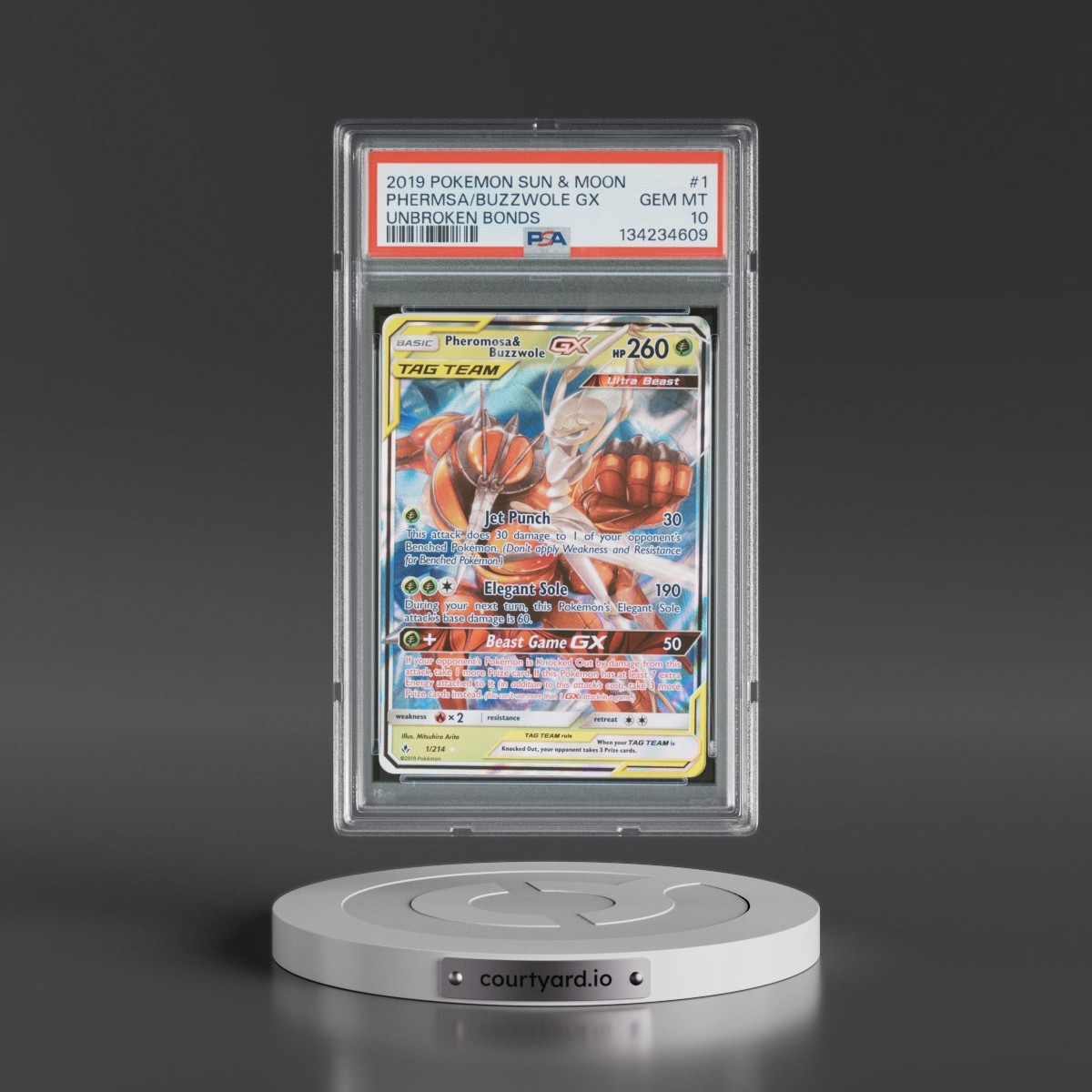 2019 Pokémon Sun & Moon Unbroken Bonds #1 Pheromosa & Buzzwole GX - Holo (PSA 10 GEM MINT)