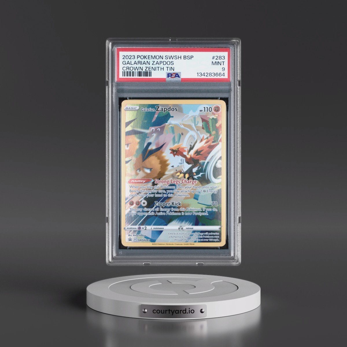 2023 Pokémon Swsh Black Star Promo #283 Galarian Zapdos - Crown Zenith Tin (PSA 9 MINT)