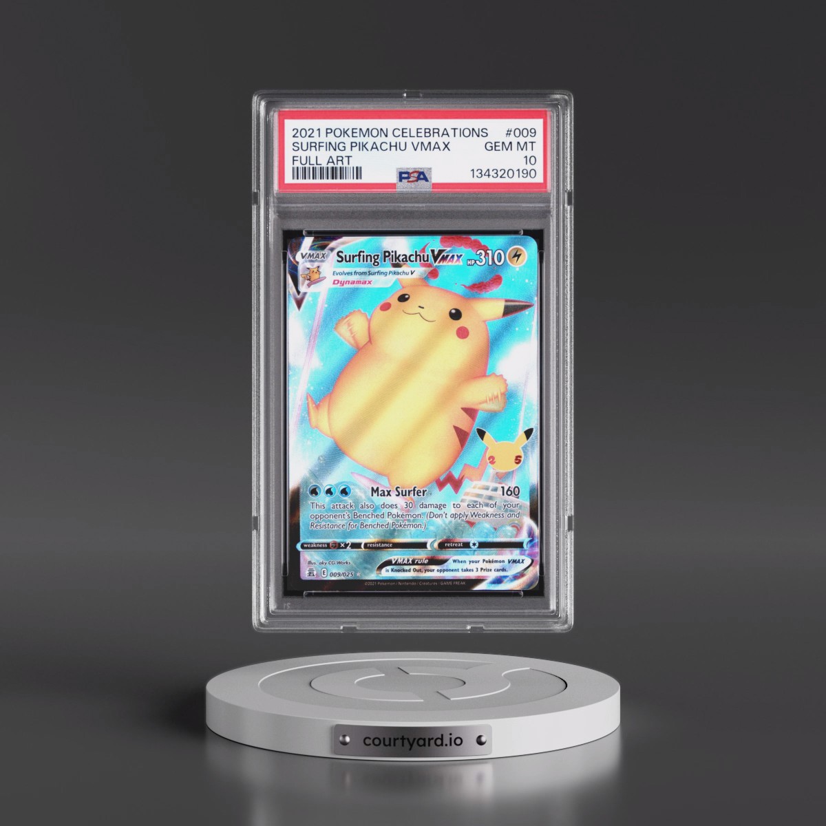 2021 Pokémon Celebrations #009 Surfing Pikachu Vmax - Full Art (PSA 10 GEM MINT)