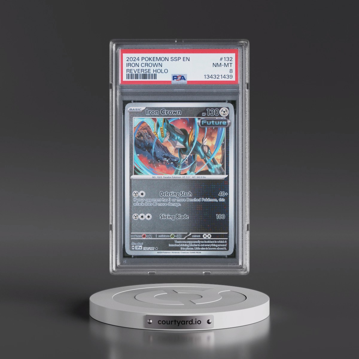 2024 Pokémon Ssp EN-Surging Sparks #132 Iron Crown - Reverse Holo (PSA 8 NM-MT)