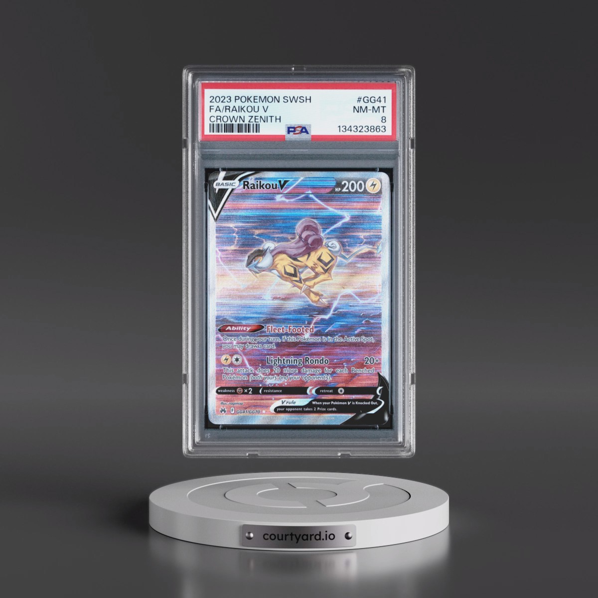 2023 Pokémon Sword and Shield Crown Zenith #GG41 Raikou V - Holo Full Art (PSA 8 NM-MT)