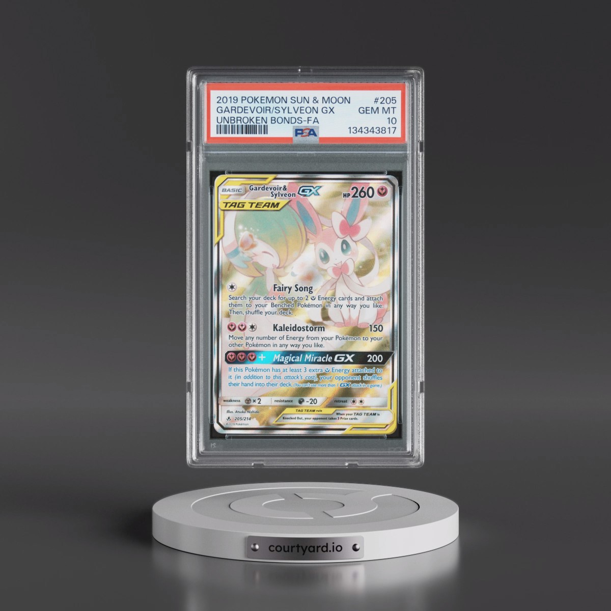 2019 Pokémon Sun & Moon Unbroken Bonds #205 Gardevoir & Sylveon GX - Holo Full Art (PSA 10 GEM MINT)
