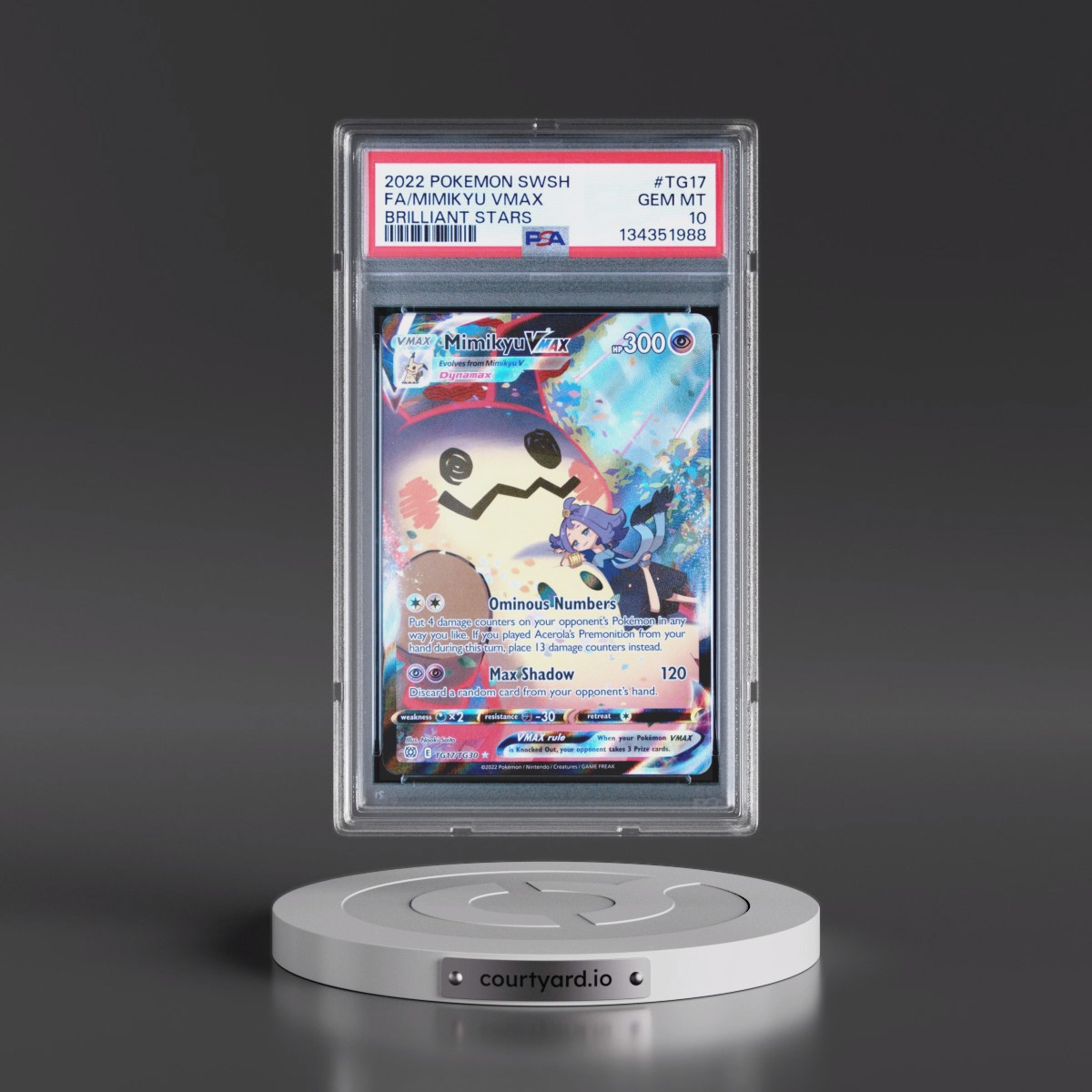 2022 Pokémon Sword & Shield Brilliant Stars #TG17 Mimikyu Vmax - Full Art (PSA 10 GEM MINT)