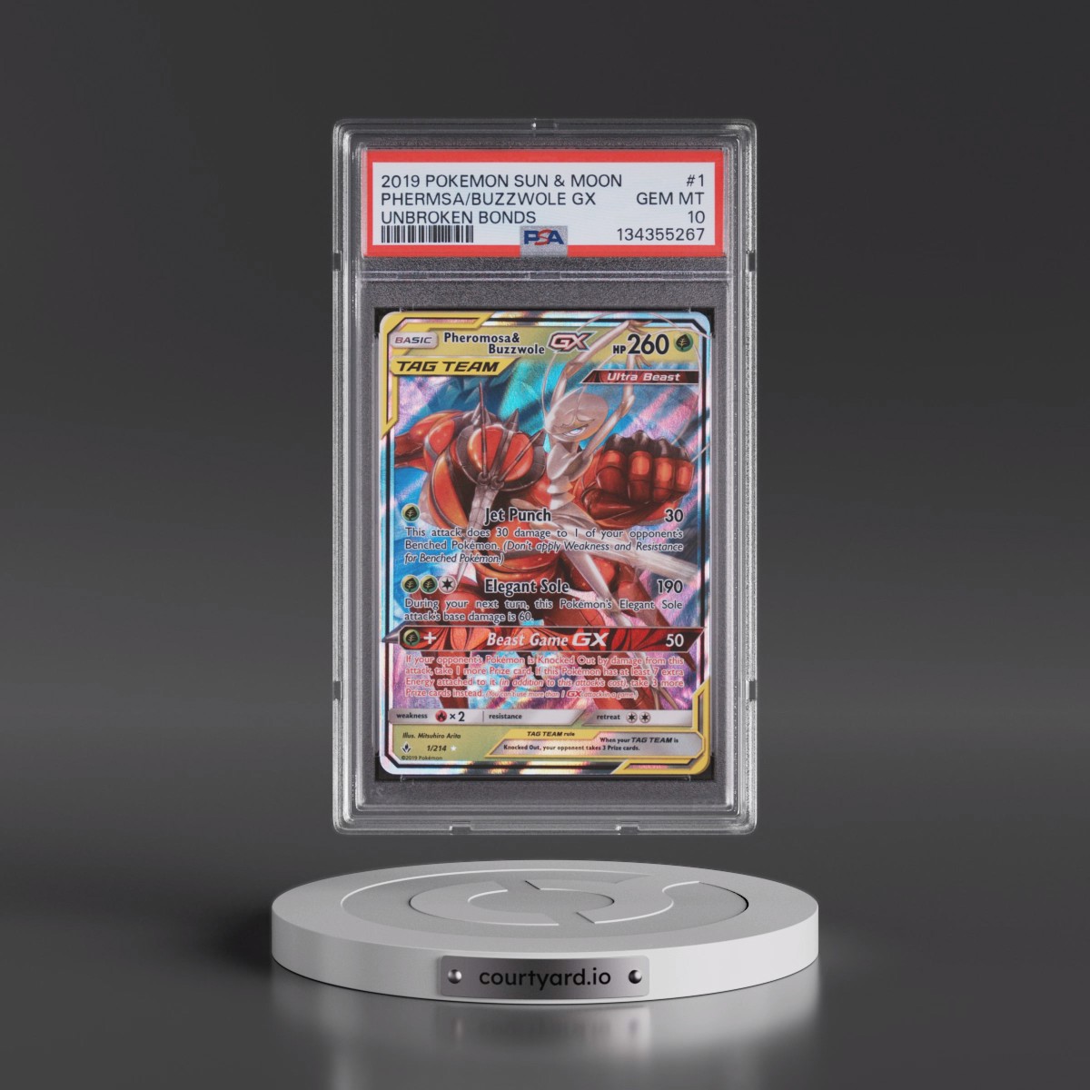 2019 Pokémon Sun & Moon Unbroken Bonds #1 Pheromosa & Buzzwole GX - Holo (PSA 10 GEM MINT)