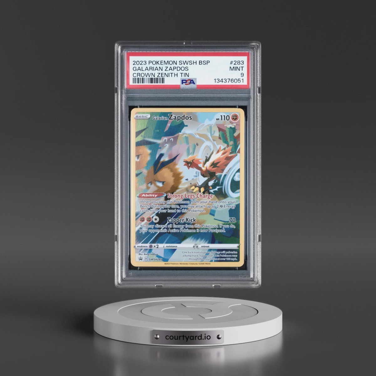 2023 Pokémon Swsh Black Star Promo #283 Galarian Zapdos - Crown Zenith Tin (PSA 9 MINT)
