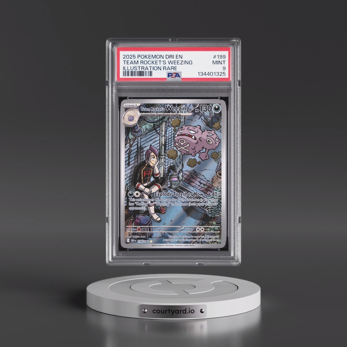 2025 Pokémon Dri EN-Destined Rivals #199 Team Rocket's Weezing - Illustration Rare (PSA 9 MINT)