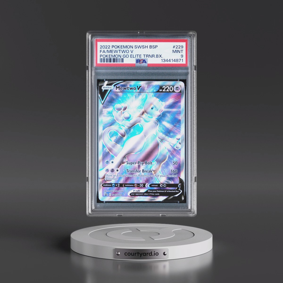 2022 Pokémon Swsh Black Star Promo #229 Mewtwo V - Holo Full Art Pokemon Go Elite Trainer Box (PSA 9 MINT)