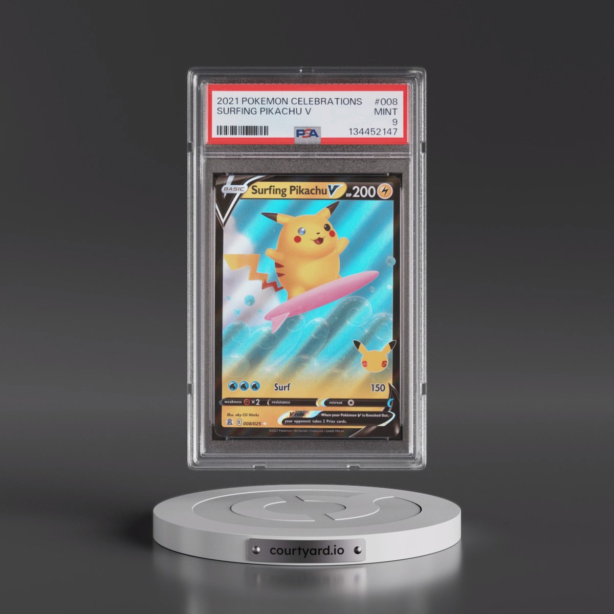 2021 Pokémon Celebrations #008 Surfing Pikachu V - Holo (PSA 9 MINT)