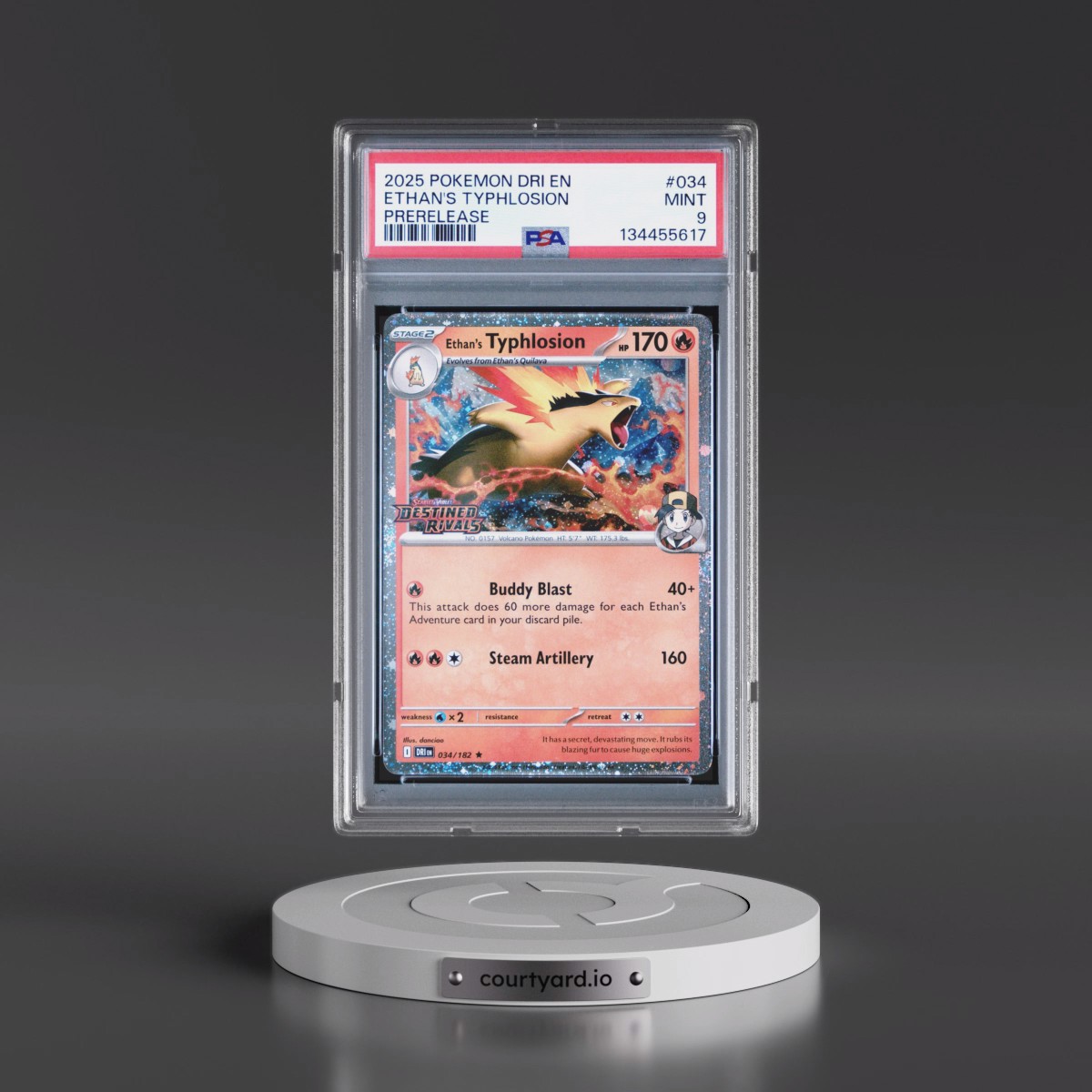 2025 Pokémon Dri EN-Destined Rivals #034 Ethan's Typhlosion - Prerelease (PSA 9 MINT)