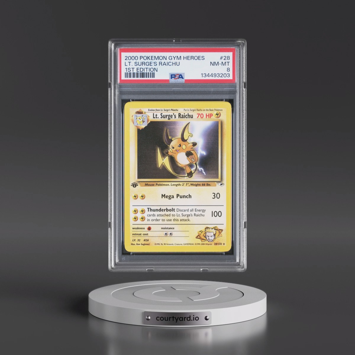 2000 Pokémon Gym Heroes #28 LT. Surge's Raichu - 1st Edition (PSA 8 NM-MT)