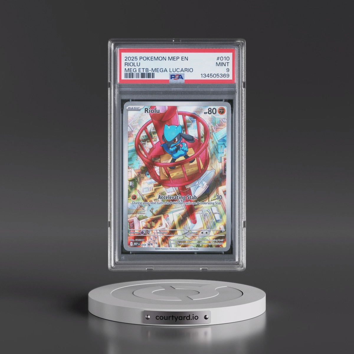 2025 Pokémon Mep EN-Me Black Star Promo #010 Riolu - Mega Evolution Elite Trainer Box-Mega Lucario (PSA 9 MINT)