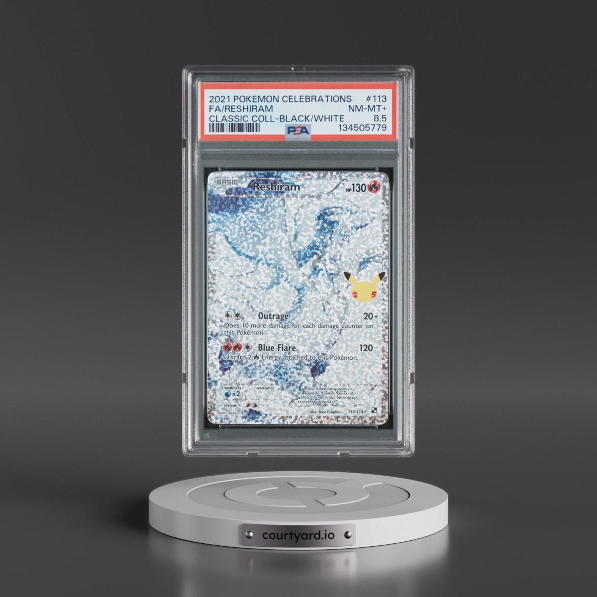 2021 Pokémon Celebrations Classic Collection #113 Reshiram - Full Art (PSA 8.5 NM-MT+)