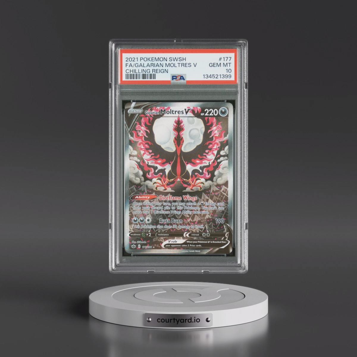 2021 Pokémon Sword & Shield Chilling Reign #177 Galarian Moltres V - Holo Full Art (PSA 10 GEM MINT)