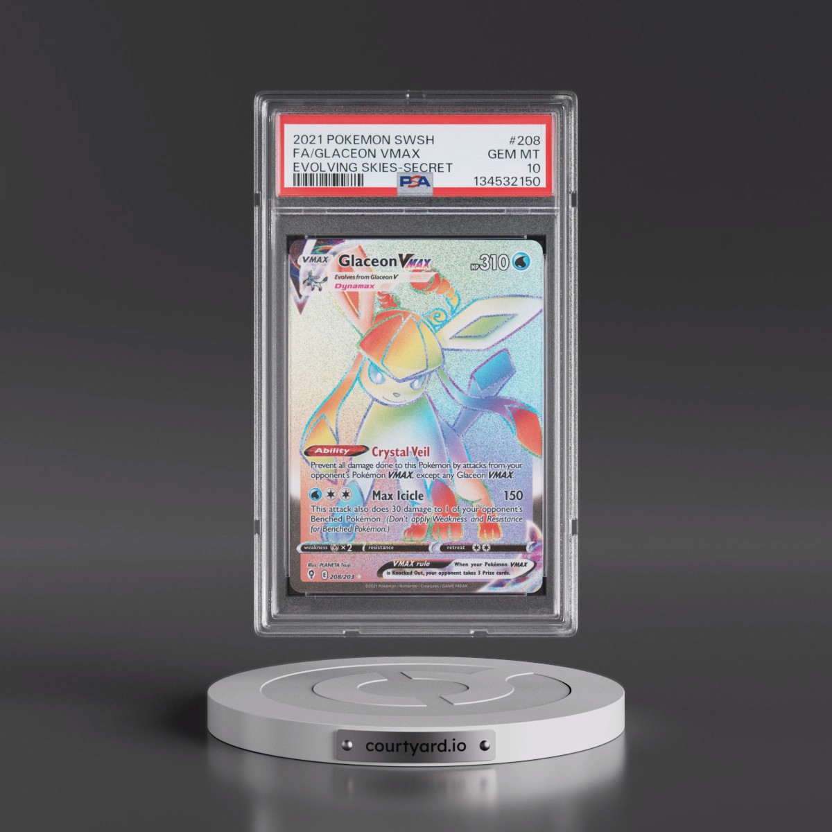 2021 Pokémon Sword & Shield Evolving Skies #208 Glaceon Vmax - Full Art Secret (PSA 10 GEM MINT)