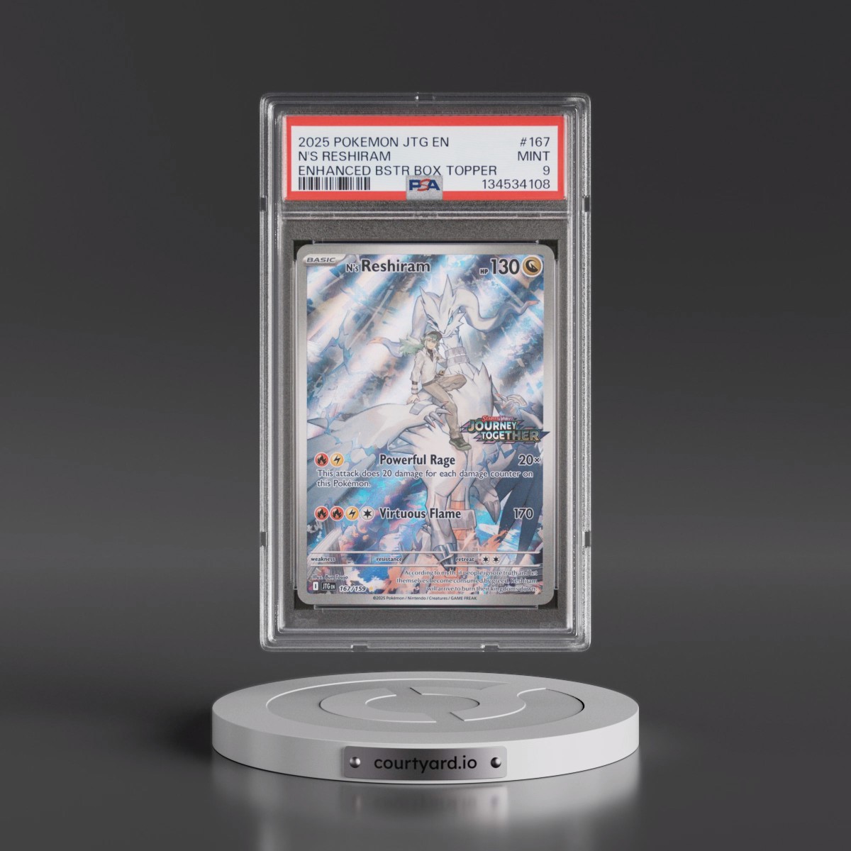 2025 Pokémon Jtg EN-Journey Together #167 N's Reshiram - Enhanced Booster Box Topper (PSA 9 MINT)