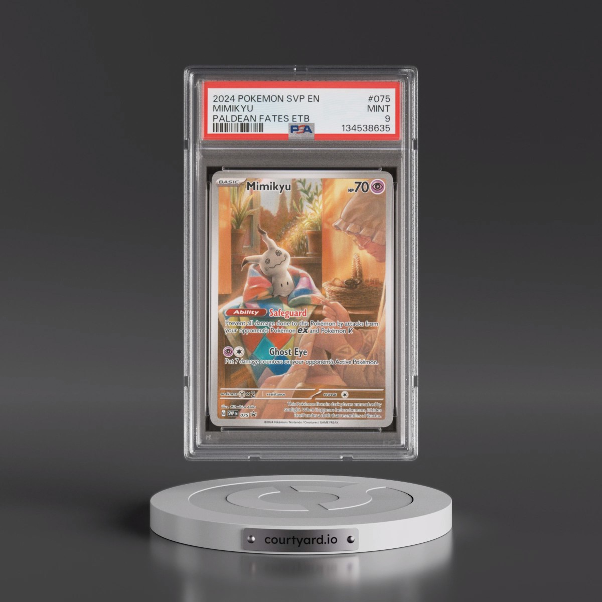 2024 Pokémon Svp EN-SV Black Star Promo #075 Mimikyu - Paldean Fates Elite Trainer Box (PSA 9 MINT)