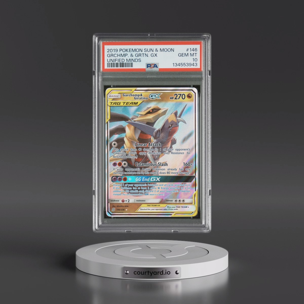 2019 Pokémon Sun & Moon Unified Minds #146 Garchomp & Giratina GX - Holo (PSA 10 GEM MINT)