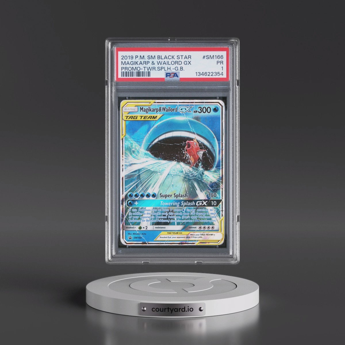 2019 Pokémon SM Black Star Promo #SM166 Magikarp & Wailord GX - Holo Towering Splash-GX Box (PSA 1 PR)