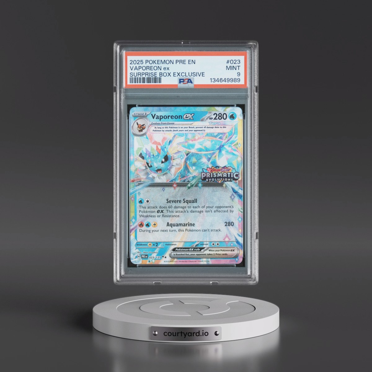 2025 Pokémon Pre EN-Prismatic Evolutions #023 Vaporeon EX - Holo Surprise Box Exclusive (PSA 9 MINT)