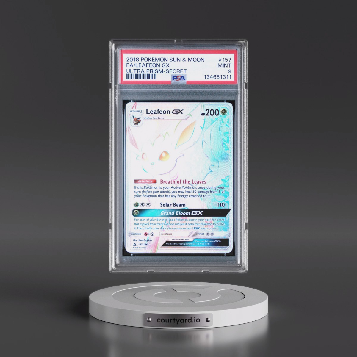 2018 Pokémon Sun & Moon Ultra Prism #157 Leafeon GX - Holo Full Art Secret (PSA 9 MINT)