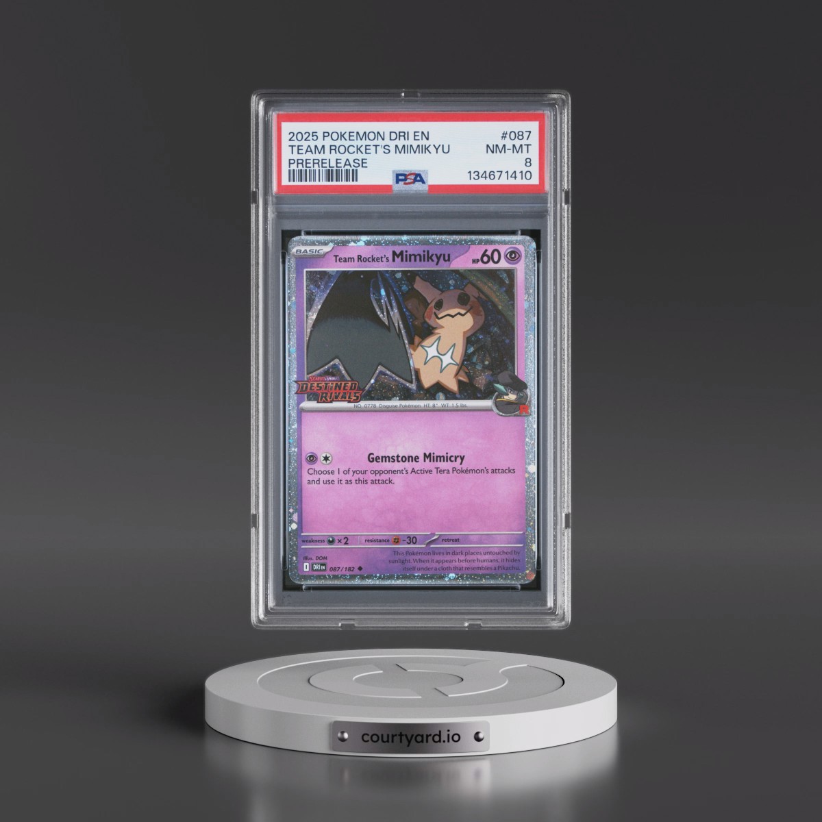 2025 Pokémon Dri EN-Destined Rivals #087 Team Rocket's Mimikyu - Prerelease (PSA 8 NM-MT)