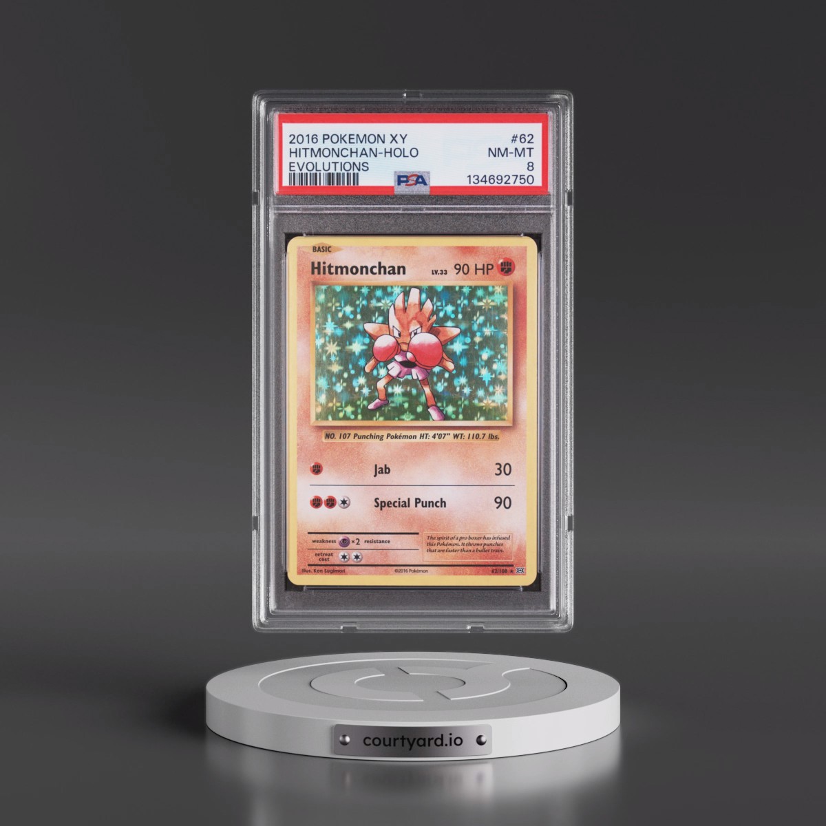 2016 Pokémon XY Evolutions #62 Hitmonchan - Holo (PSA 8 NM-MT)