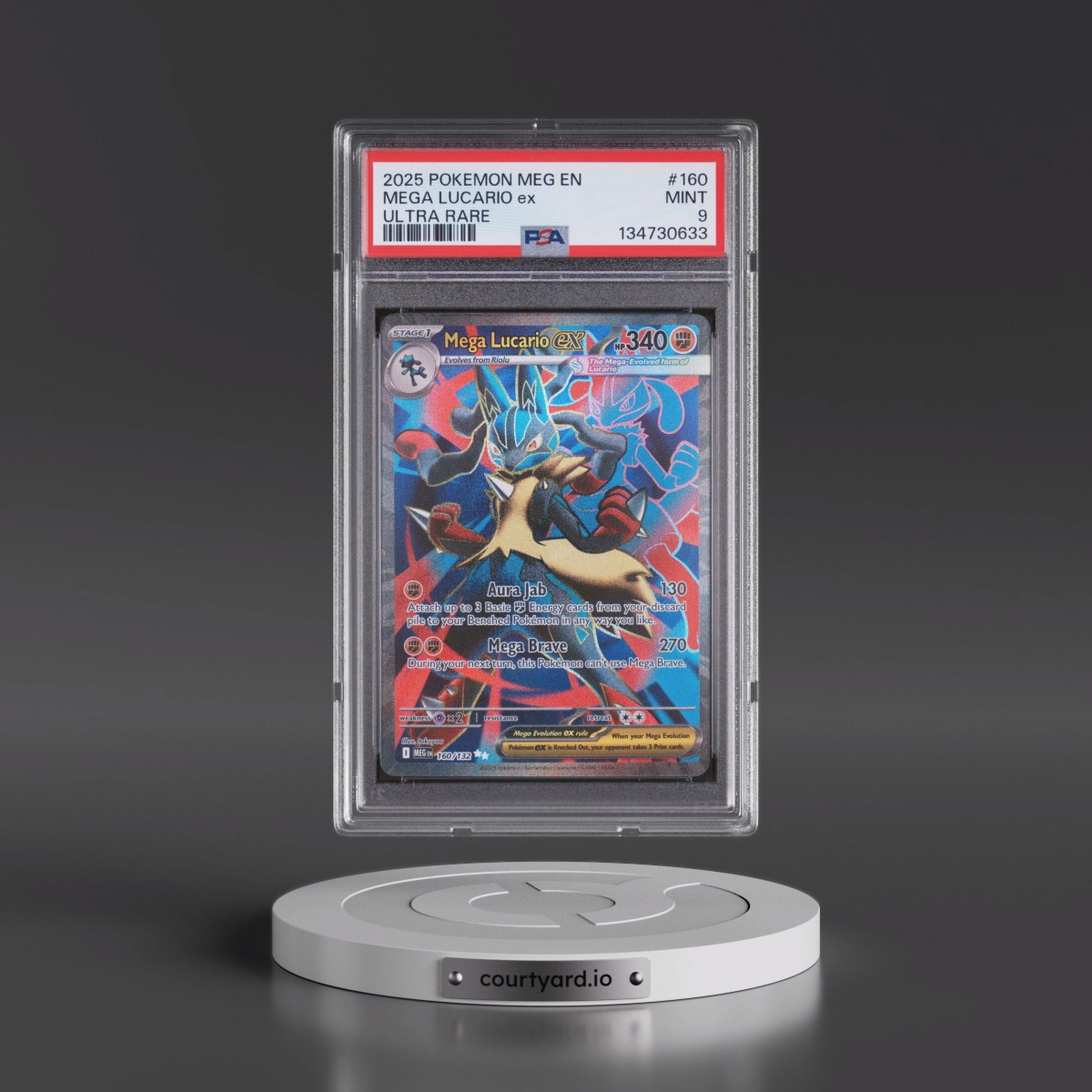 2025 Pokémon Meg EN-Mega Evolution #160 Mega Lucario EX - Holo Ultra Rare (PSA 9 MINT)