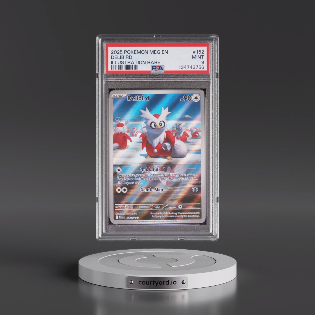 2025 Pokémon Meg EN-Mega Evolution #152 Delibird - Illustration Rare (PSA 9 MINT)