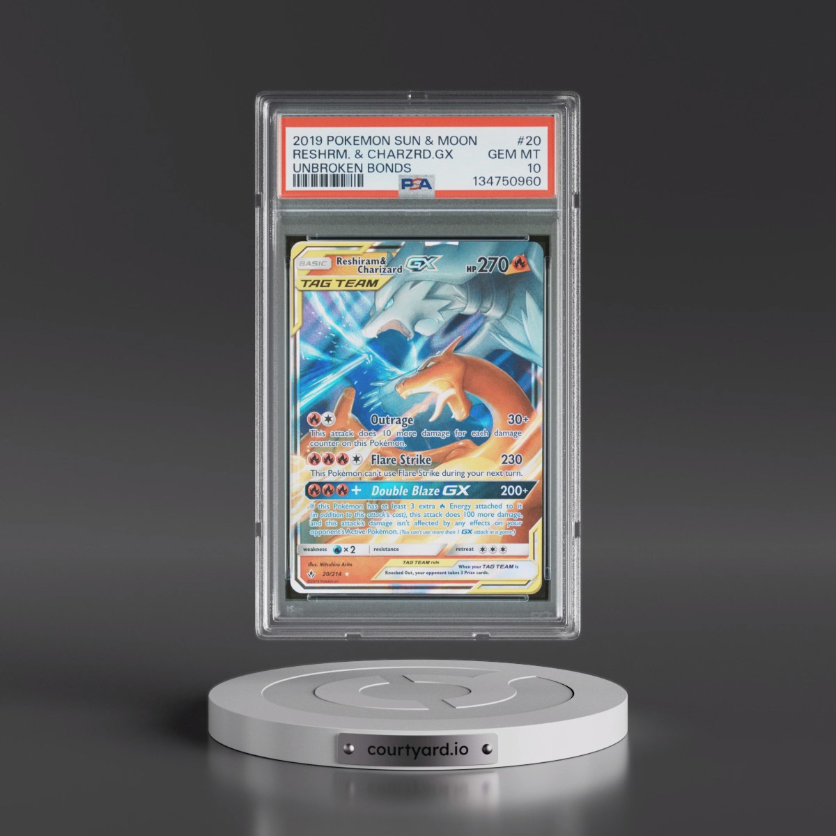 2019 Pokémon Sun & Moon Unbroken Bonds #20 Reshiram & Charizard GX - Holo (PSA 10 GEM MINT)