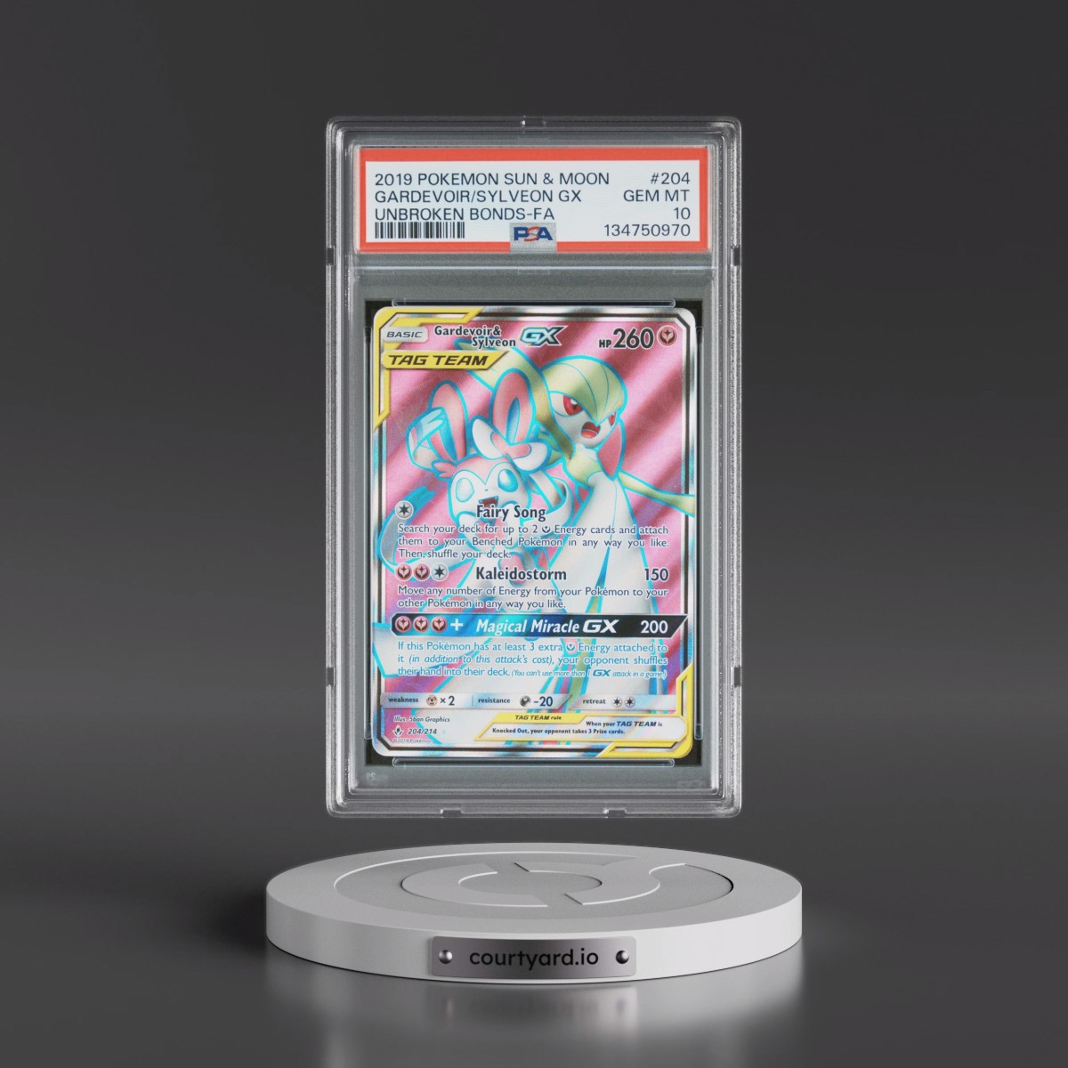 2019 Pokémon Sun & Moon Unbroken Bonds #204 Gardevoir & Sylveon GX - Holo Full Art (PSA 10 GEM MINT)