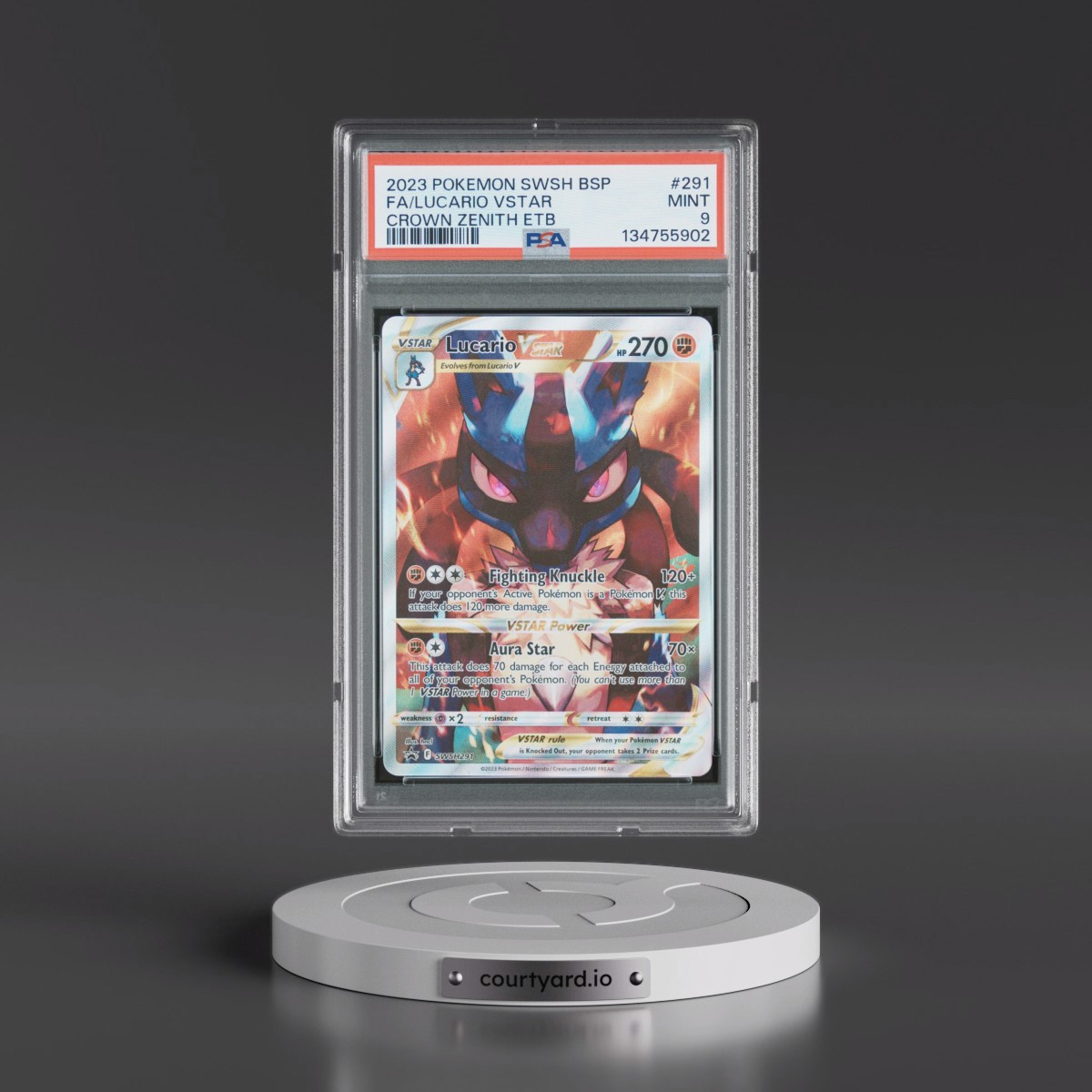 2023 Pokémon Swsh Black Star Promo #291 Lucario Vstar - Full Art Crown Zenith Elite Trainer Box (PSA 9 MINT)