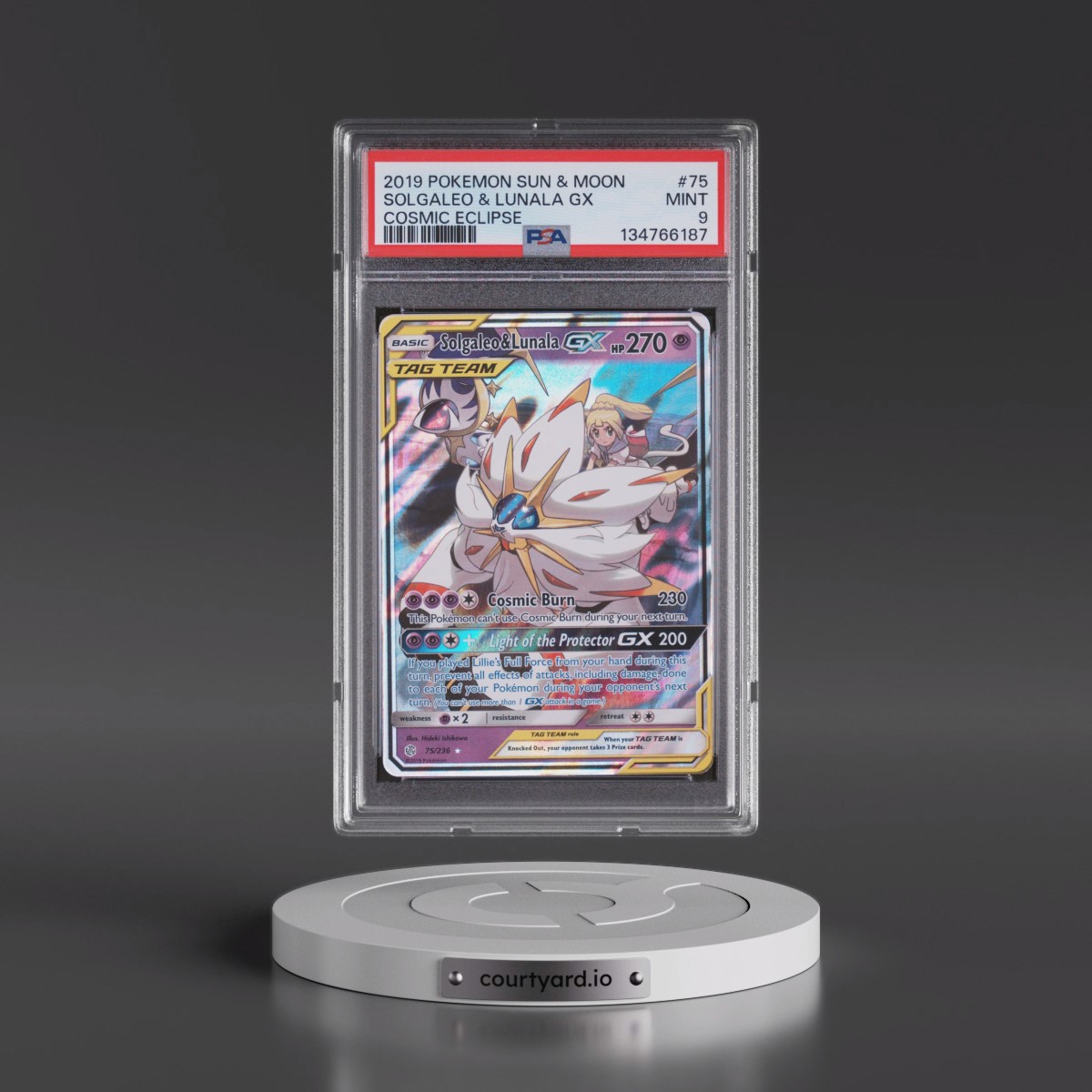 2019 Pokémon Sun & Moon Cosmic Eclipse #75 Solgaleo & Lunala GX - Holo (PSA 9 MINT)