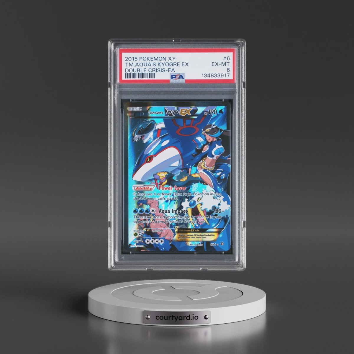2015 Pokémon XY Double Crisis #6 Team Aqua's Kyogre EX - Holo Full Art (PSA 6 EX-MT)