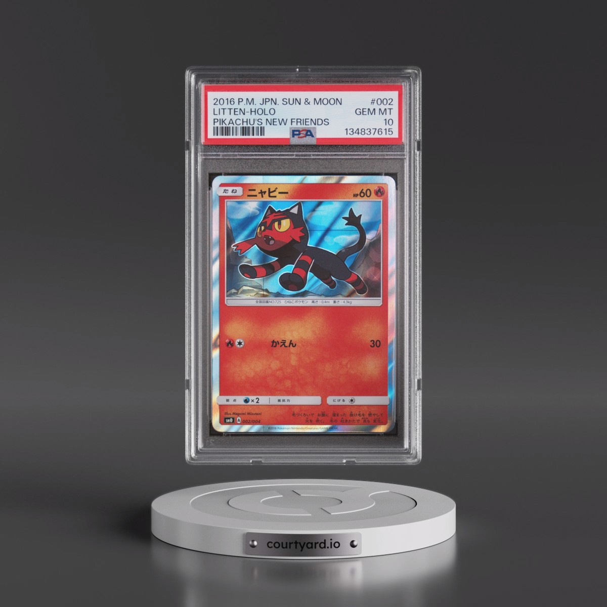 2016 Pokémon Sun & Moon Pikachu's New Friends #002 Litten - Holo (PSA 10 GEM MINT)