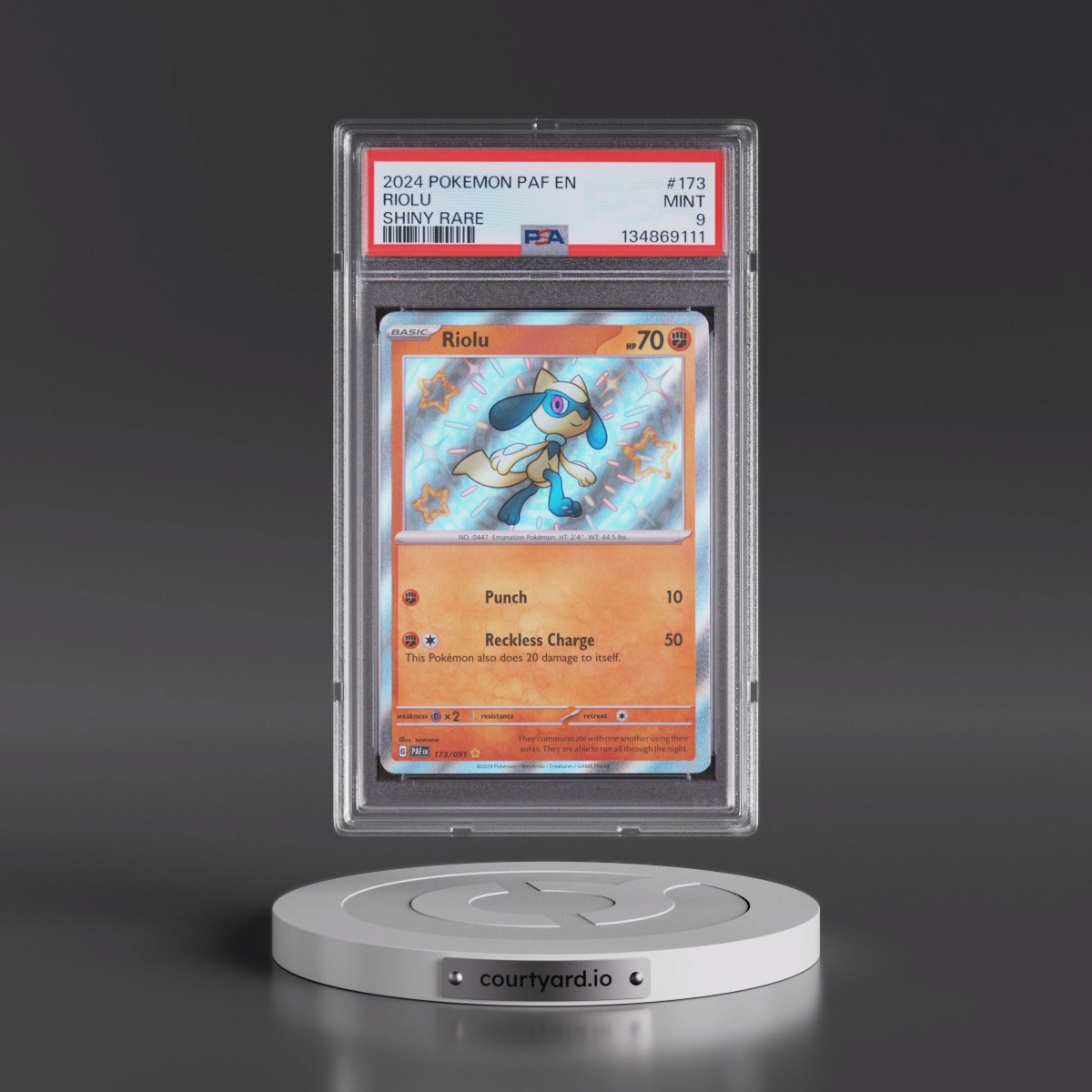 2024 Pokémon Paf EN-Paldean Fates #173 Riolu - Shiny Rare (PSA 9 MINT)