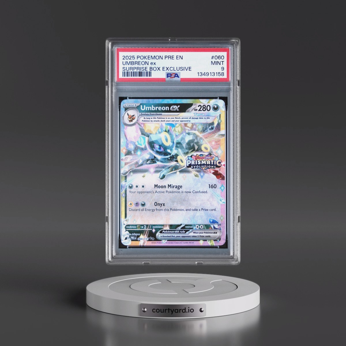 2025 Pokémon Pre EN-Prismatic Evolutions #060 Umbreon EX - Holo Surprise Box Exclusive (PSA 9 MINT)