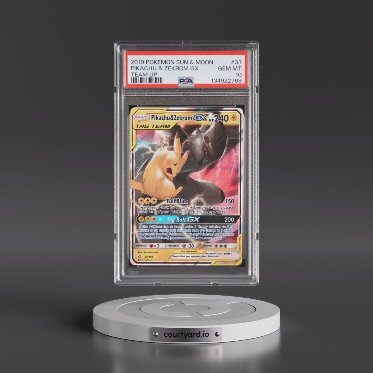 2019 Pokémon Sun & Moon Team Up #33 Pikachu & Zekrom GX - Holo (PSA 10 GEM MINT)