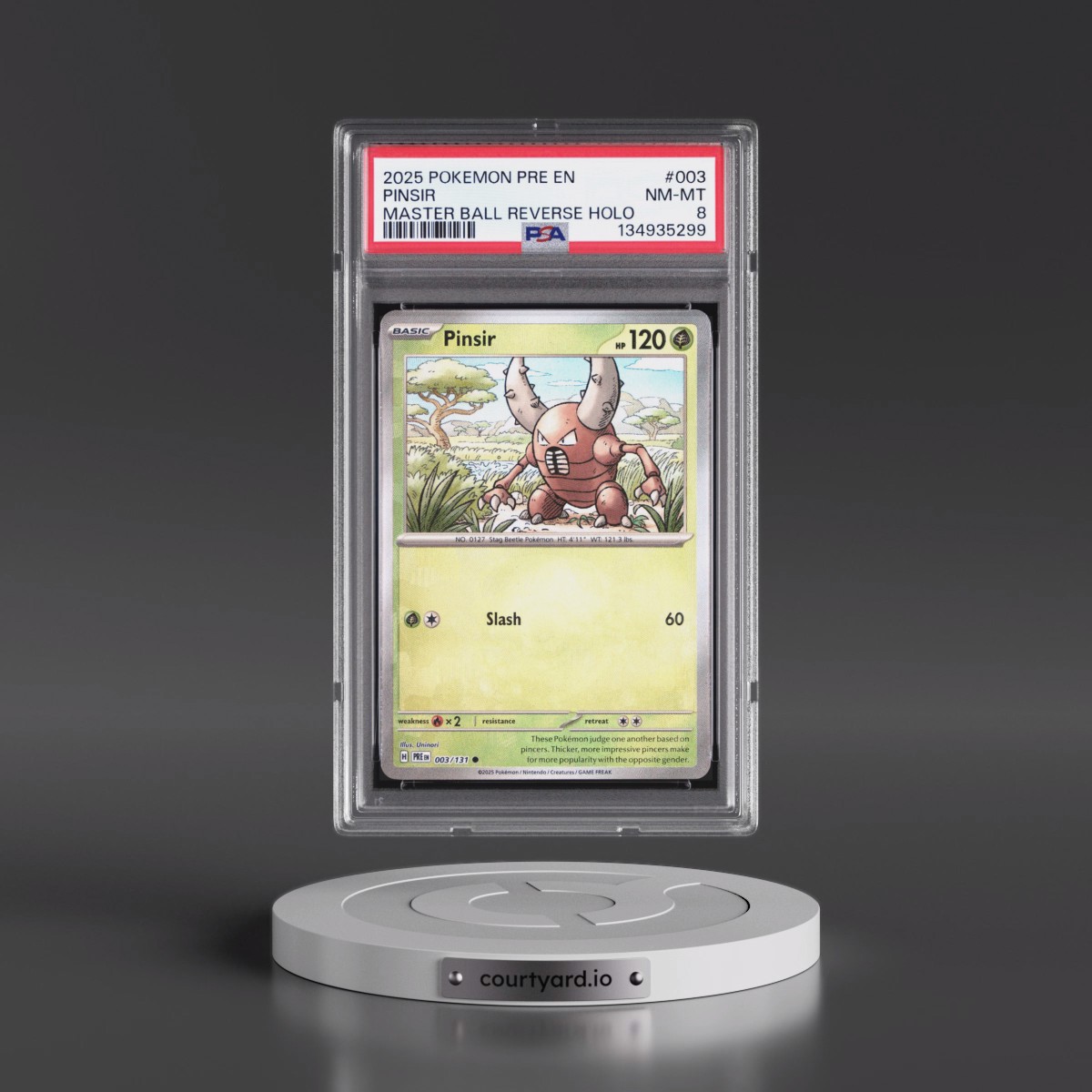 2025 Pokémon Pre EN-Prismatic Evolutions #003 Pinsir - Reverse Holo Master Ball (PSA 8 NM-MT)
