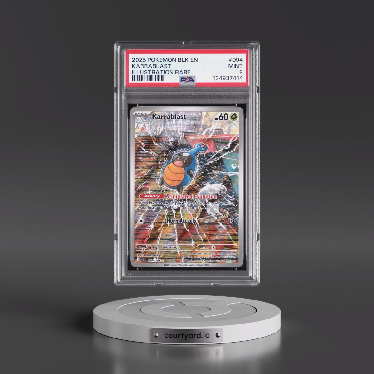 2025 Pokémon Blk EN-Black Bolt #094 Karrablast - Illustration Rare (PSA 9 MINT)