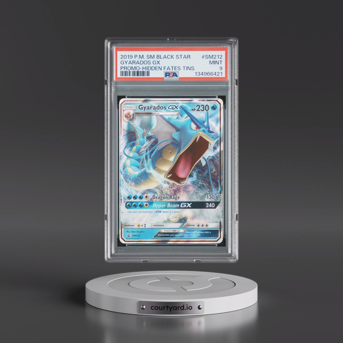 2019 Pokémon SM Black Star Promo #SM212 Gyarados GX - Holo Hidden Fates Tins (PSA 9 MINT)