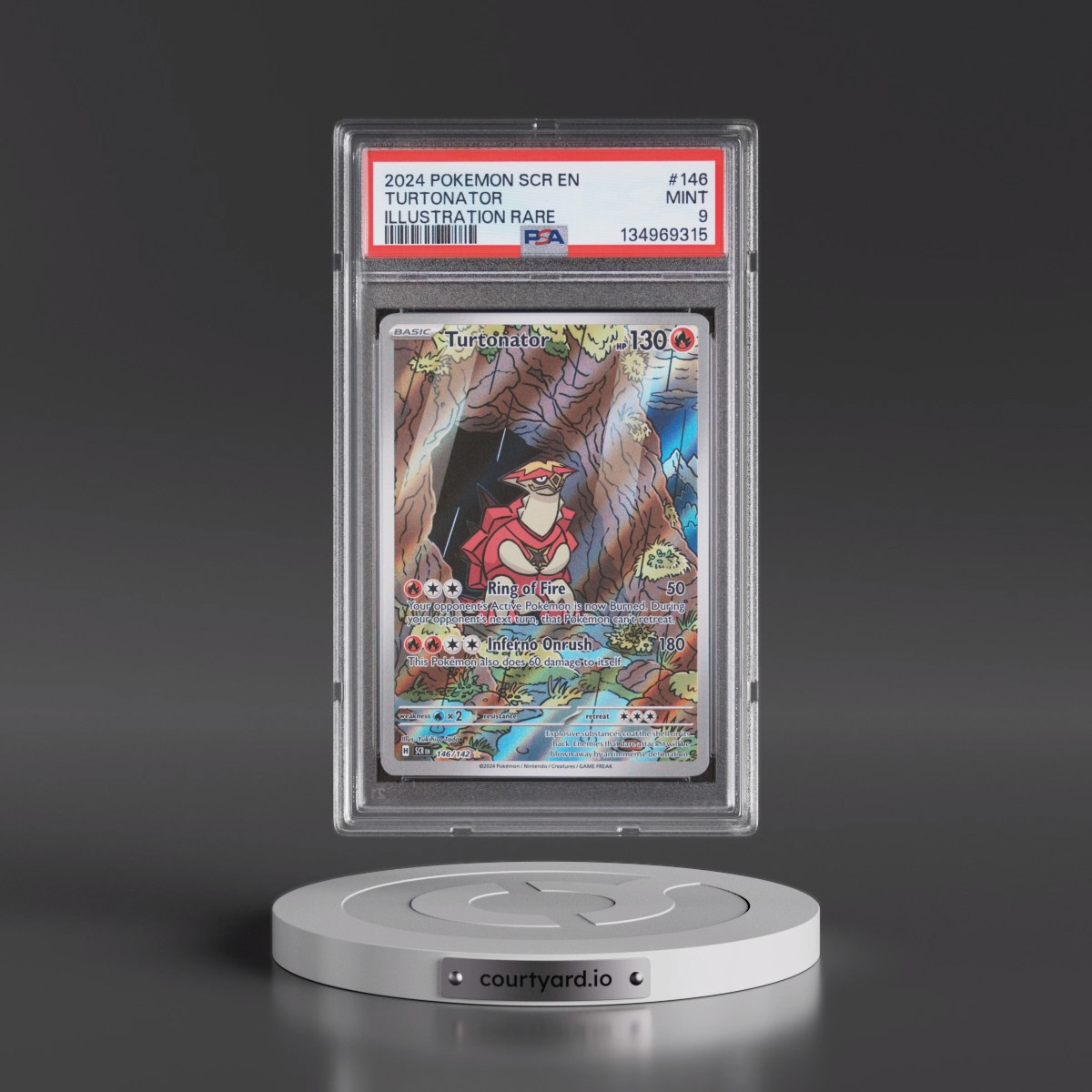 2024 Pokémon Scr EN-Stellar Crown #146 Turtonator - Illustration Rare (PSA 9 MINT)