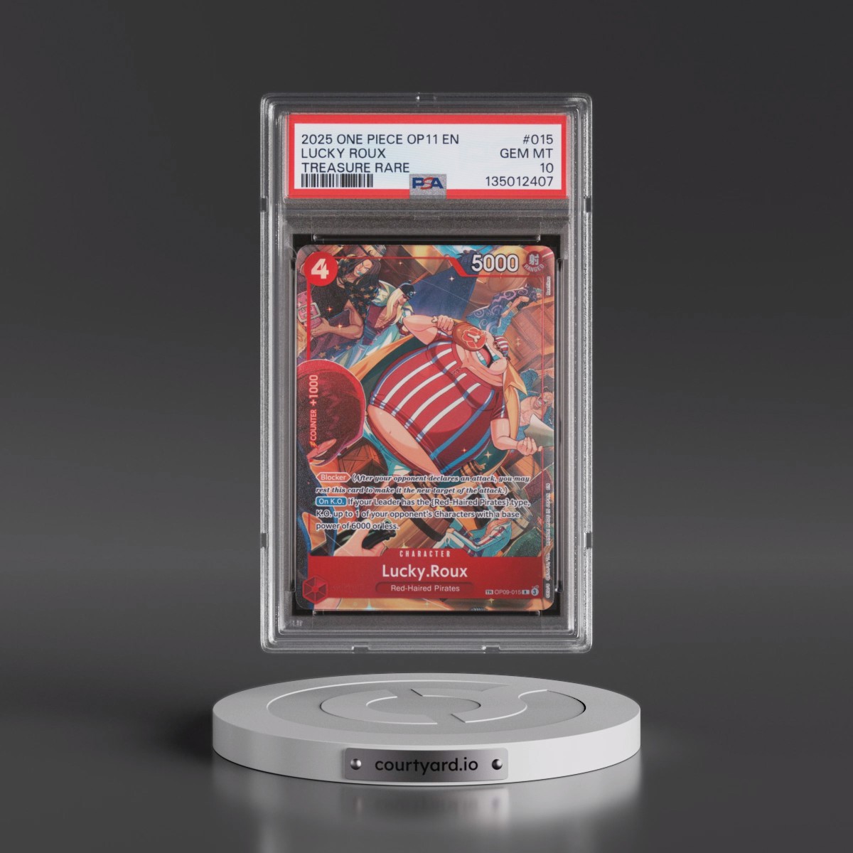 2025 One Piece OP11-A Fist of Divine Speed #015 Lucky Roux - Treasure Rare (PSA 10 GEM MINT)